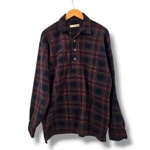 Basic Equipment Mens‎ Plaid Fleece Pullover Button Up Long Sleeve Shirt